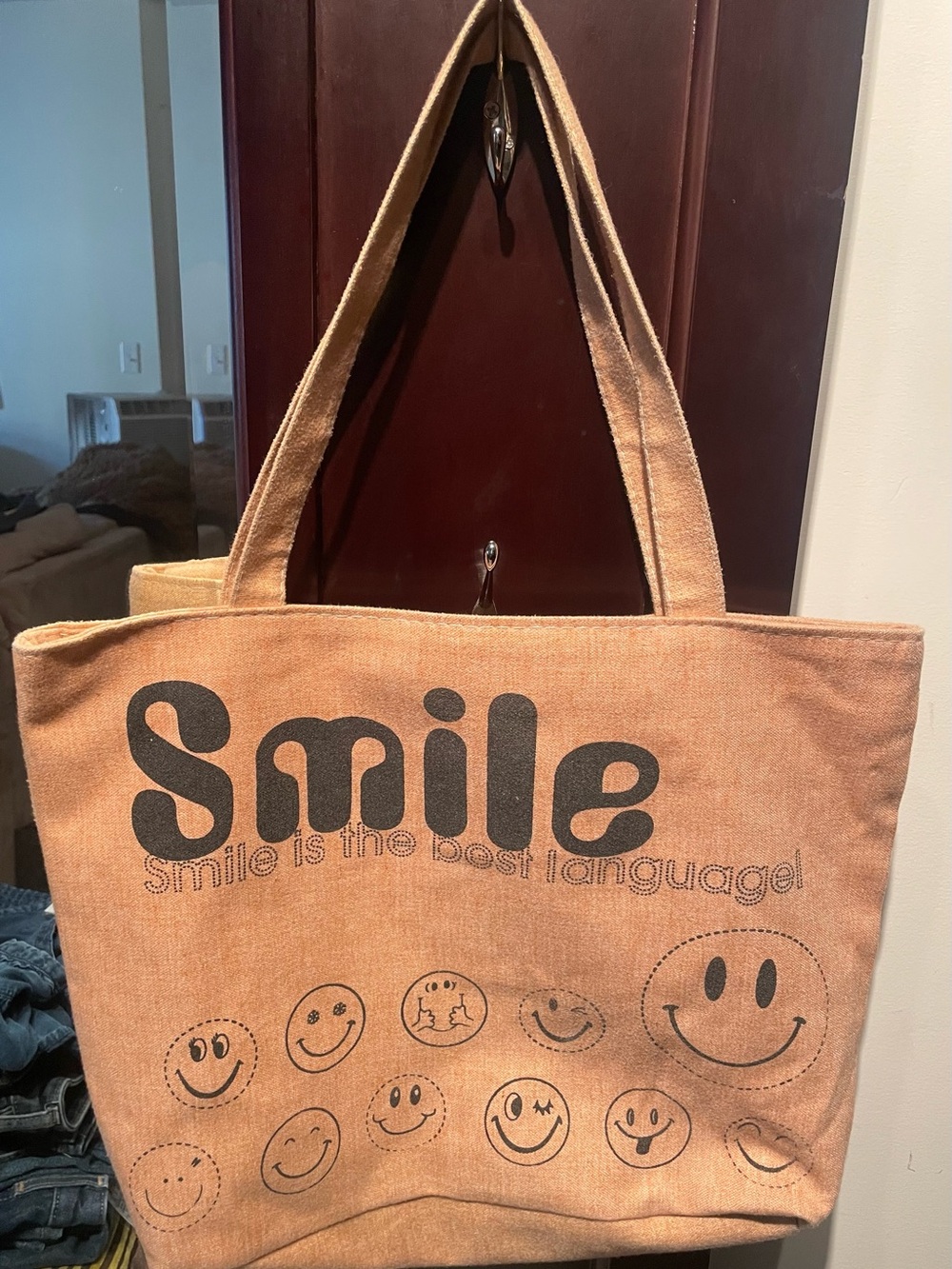 Smile Brown Canvas Tote Bag